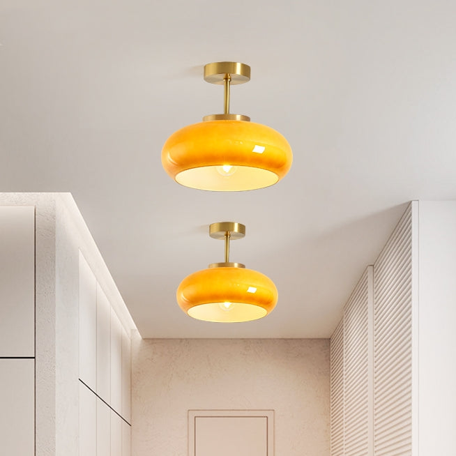 Golden Halo Circular Glass Ceiling Fixture - Elegant Illumination for Any Space