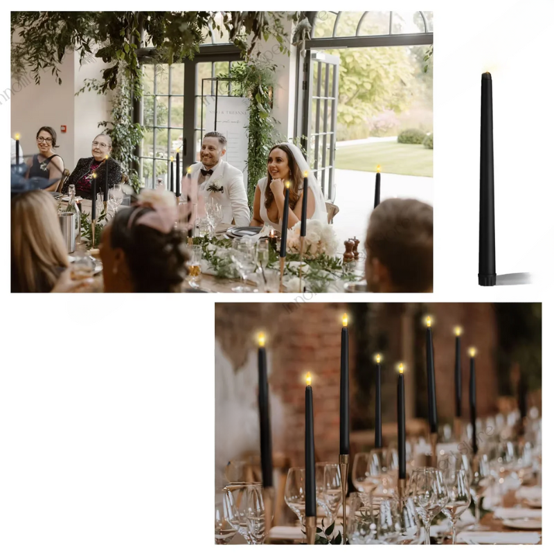 GlowShadow - Sleek Black LED Tapered Candles for Spooky Vibes & Wedding Elegance