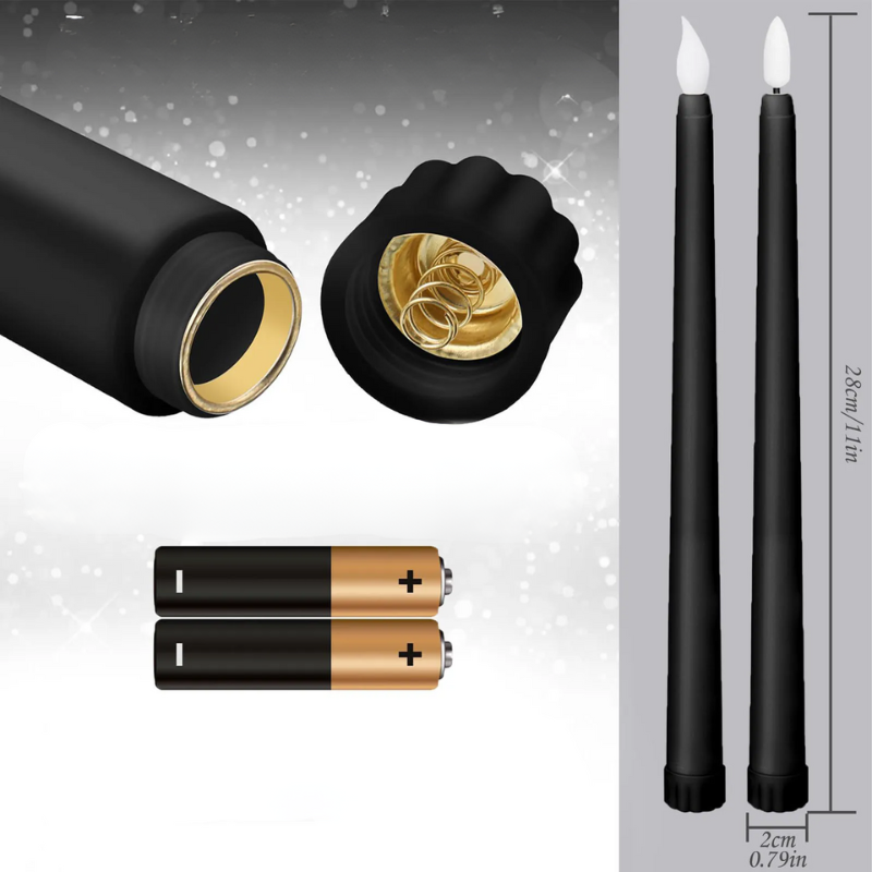 GlowShadow - Sleek Black LED Tapered Candles for Spooky Vibes & Wedding Elegance