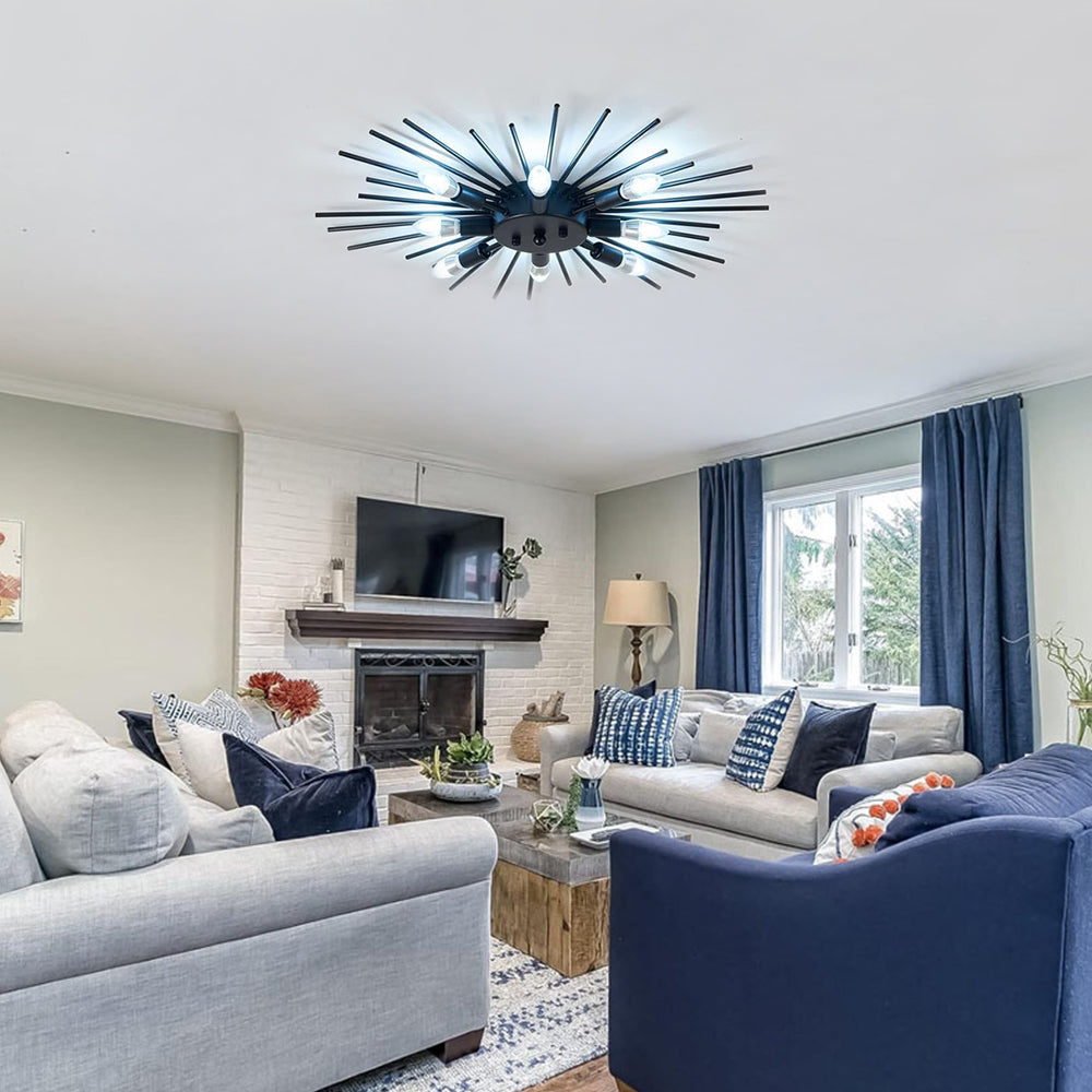 8-Light Flush Mount Ceiling Light Fixture – Modern Iron and Aluminum Design for Living Room, Bedroom, and Hallway