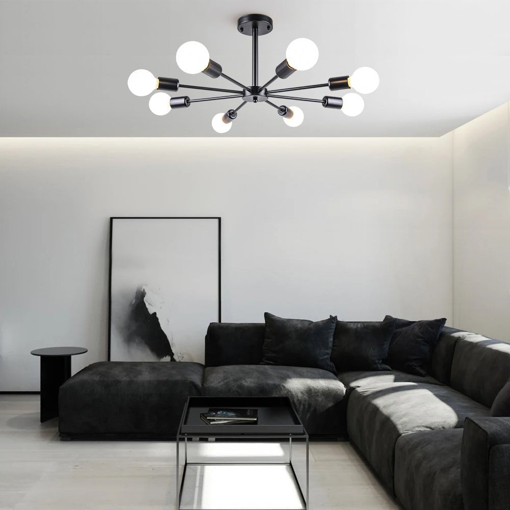 8-Light Sputnik Flush Mount Ceiling Light Fixture – Modern Metal Design with Adjustable Height and Dimmable Feature
