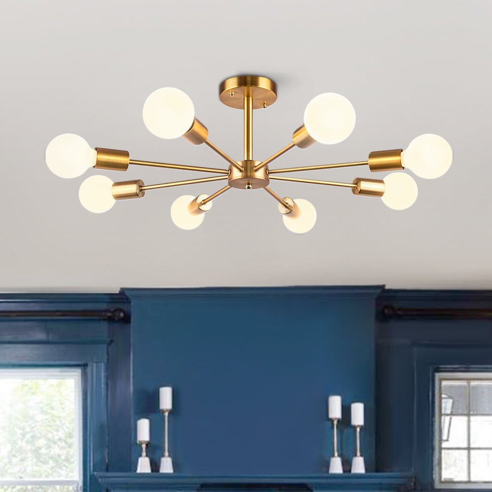 8-Light Sputnik Flush Mount Ceiling Light Fixture – Modern Metal Design with Adjustable Height and Dimmable Feature