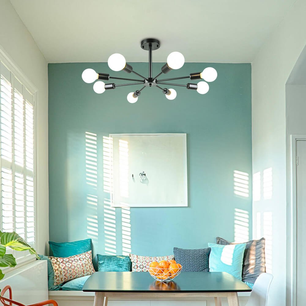 8-Light Sputnik Flush Mount Ceiling Light Fixture – Modern Metal Design with Adjustable Height and Dimmable Feature