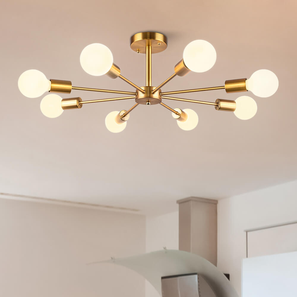 8-Light Sputnik Flush Mount Ceiling Light Fixture – Modern Metal Design with Adjustable Height and Dimmable Feature