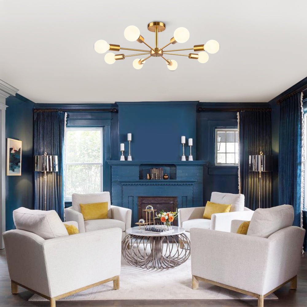 8-Light Sputnik Flush Mount Ceiling Light Fixture – Modern Metal Design with Adjustable Height and Dimmable Feature