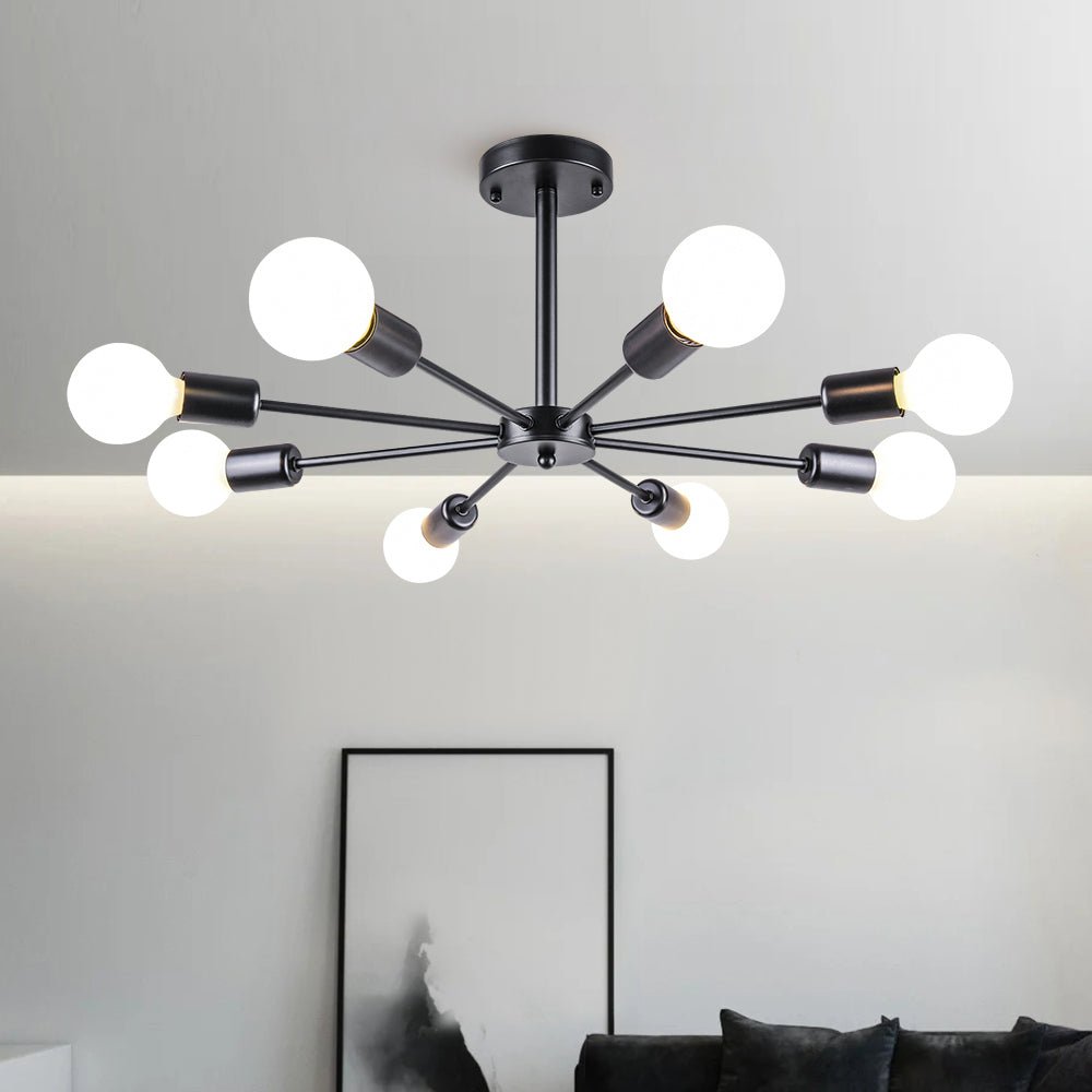 8-Light Sputnik Flush Mount Ceiling Light Fixture – Modern Metal Design with Adjustable Height and Dimmable Feature