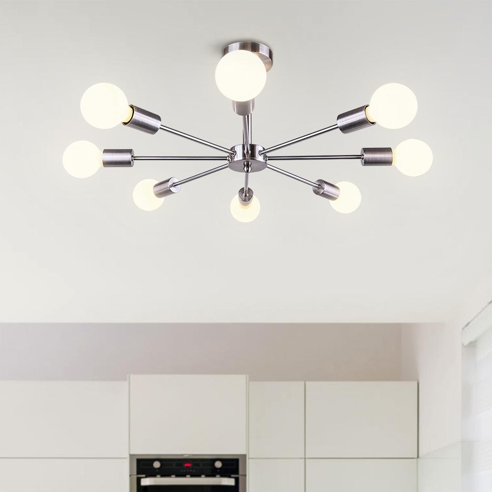 8-Light Sputnik Flush Mount Ceiling Light Fixture – Modern Metal Design with Adjustable Height and Dimmable Feature
