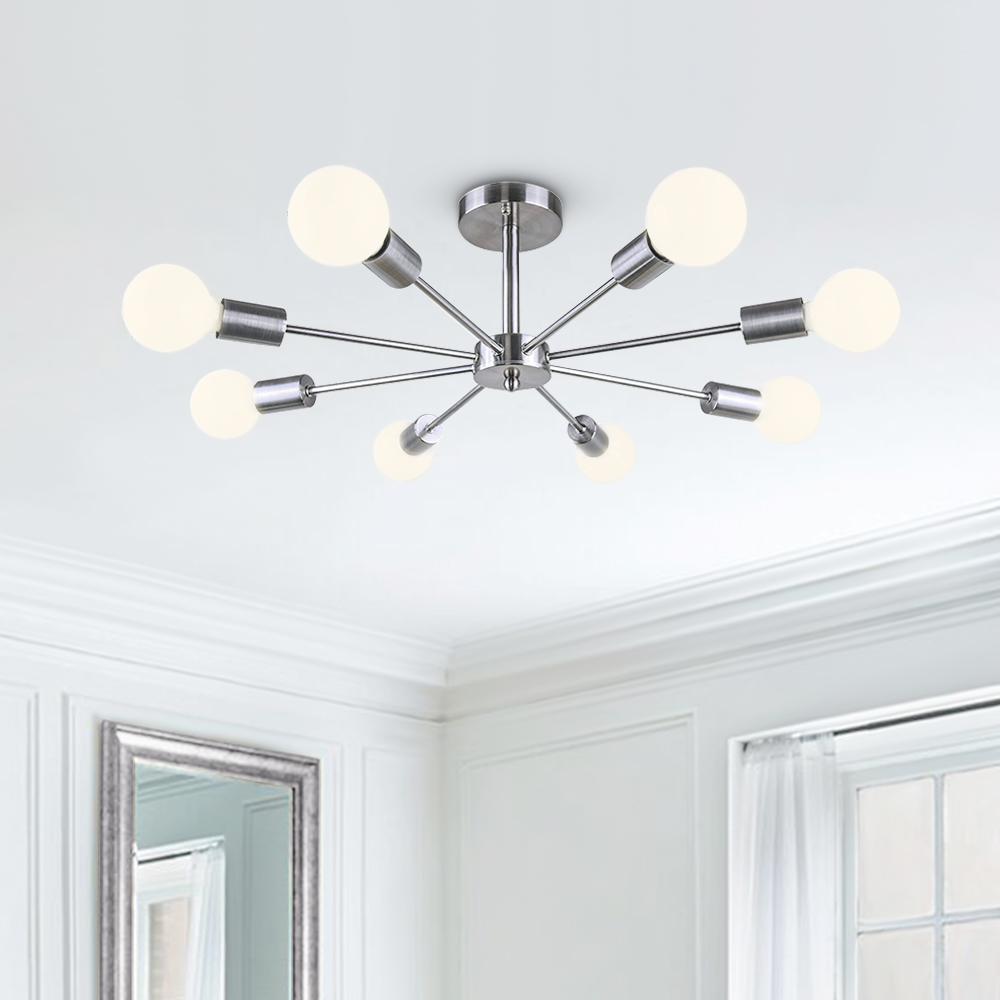 8-Light Sputnik Flush Mount Ceiling Light Fixture – Modern Metal Design with Adjustable Height and Dimmable Feature