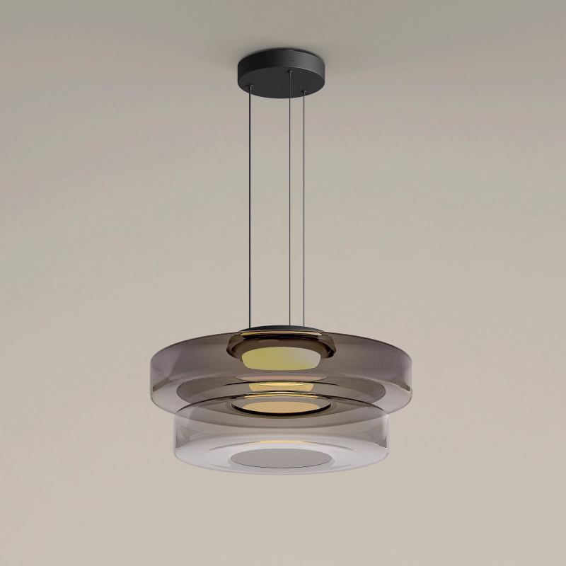Bauhaus Style Glass Pendant Light with Adjustable Cord for Kitchen and Home Decor - Available in Smoke Grey, Green, and Amber