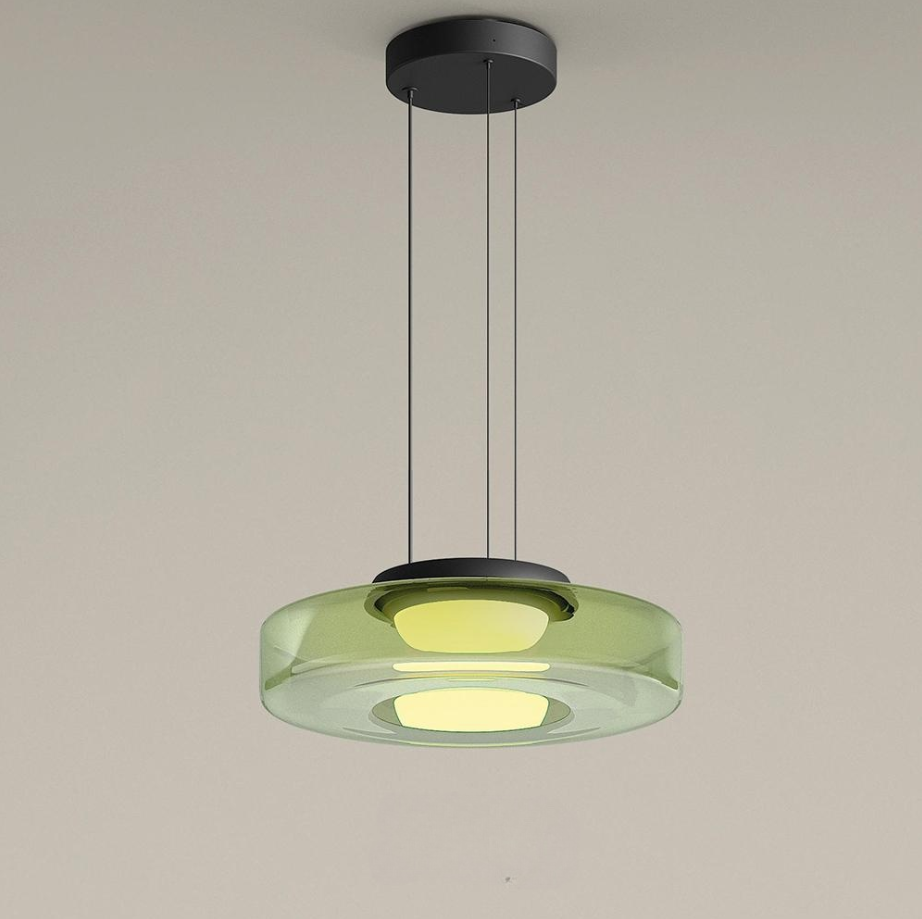 Bauhaus Style Glass Pendant Light with Adjustable Cord for Kitchen and Home Decor - Available in Smoke Grey, Green, and Amber