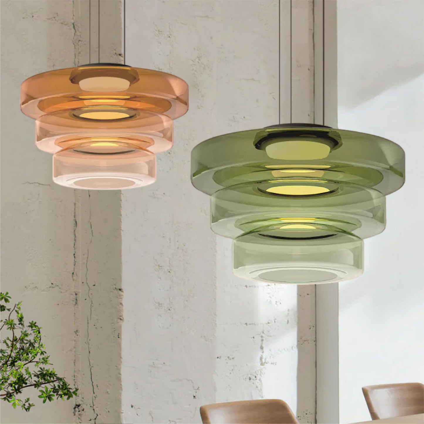 Bauhaus Style Glass Pendant Light with Adjustable Cord for Kitchen and Home Decor - Available in Smoke Grey, Green, and Amber
