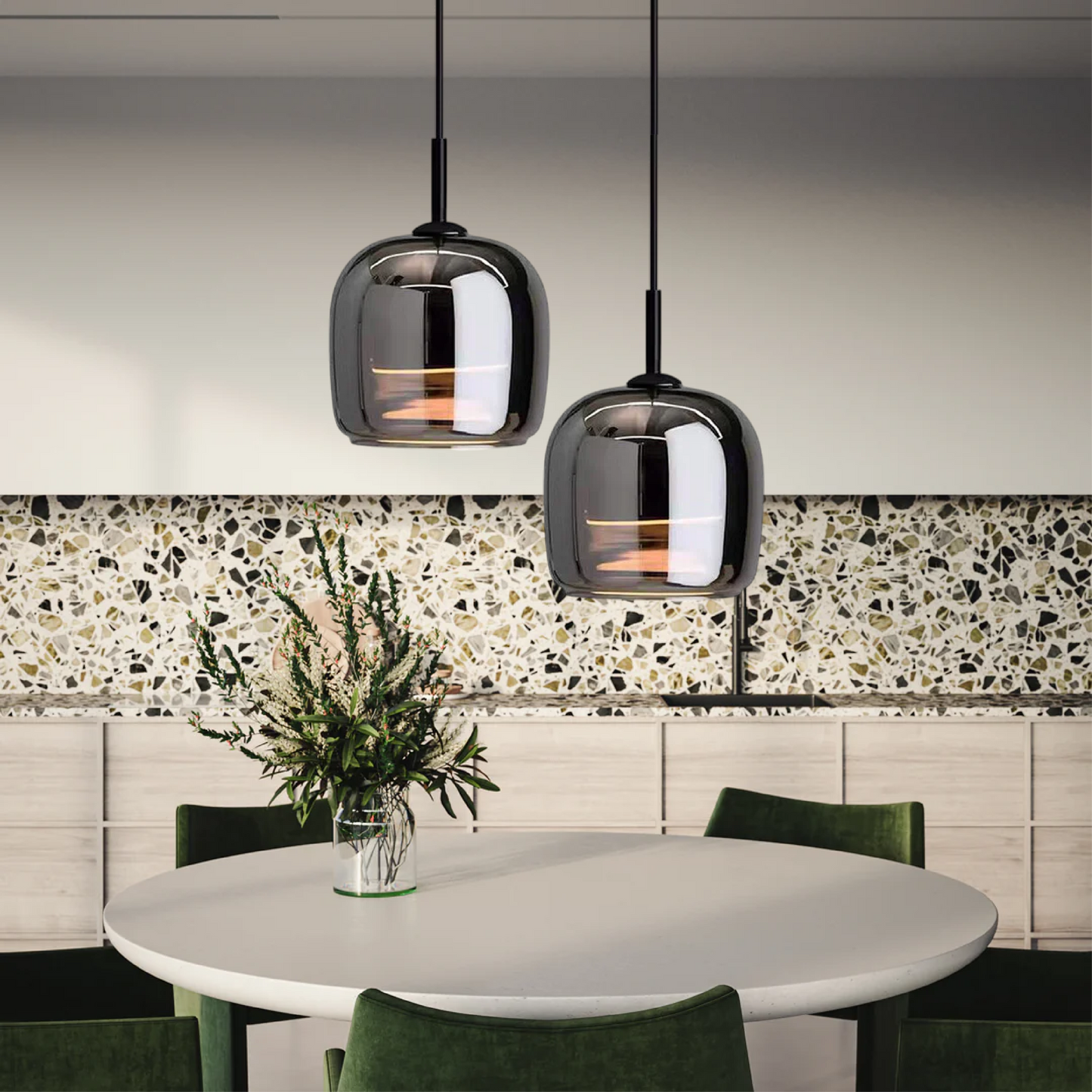 Black Glass Pendant Light – Modern Kitchen Island Lighting Fixture with LED for Elegant Interiors