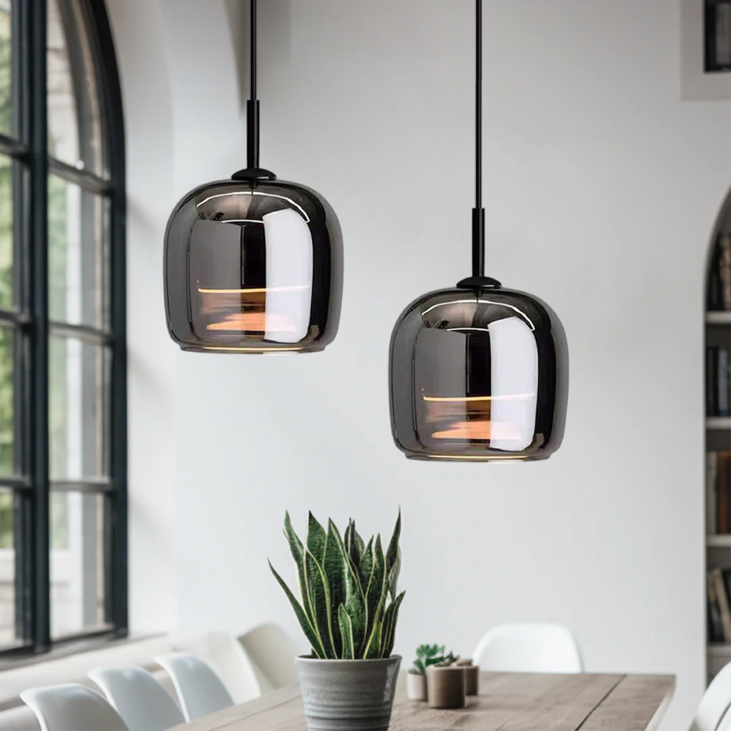 Black Glass Pendant Light – Modern Kitchen Island Lighting Fixture with LED for Elegant Interiors