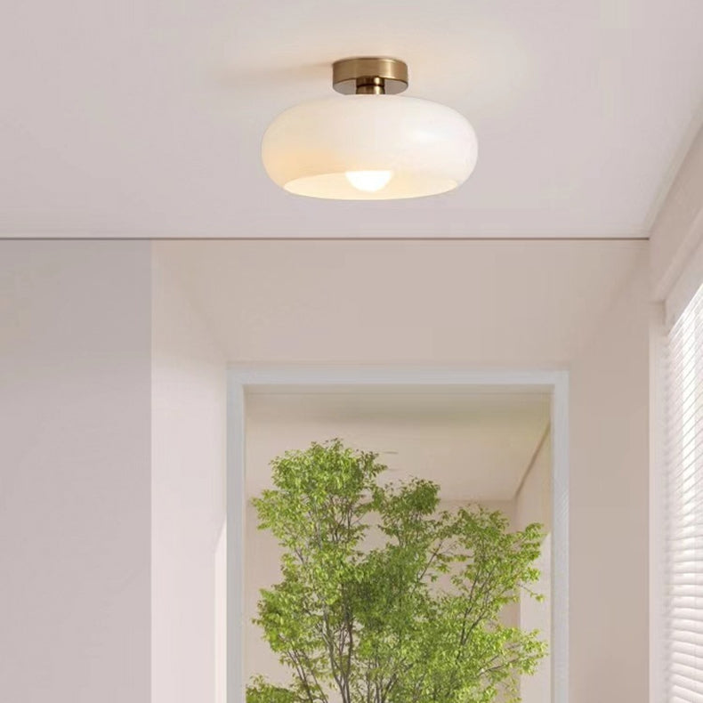Golden Halo Circular Glass Ceiling Fixture - Elegant Illumination for Any Space