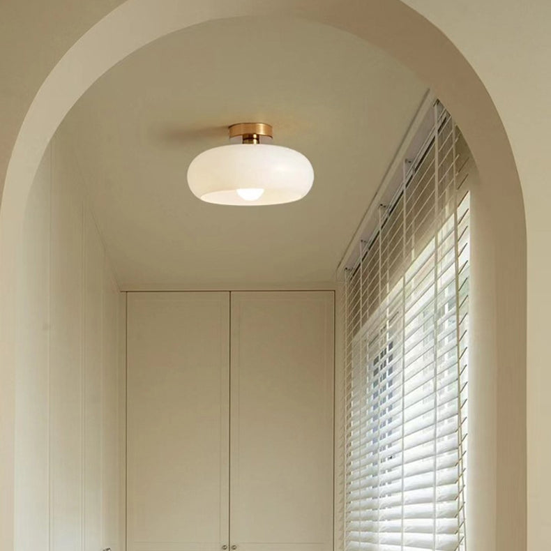 Golden Halo Circular Glass Ceiling Fixture - Elegant Illumination for Any Space