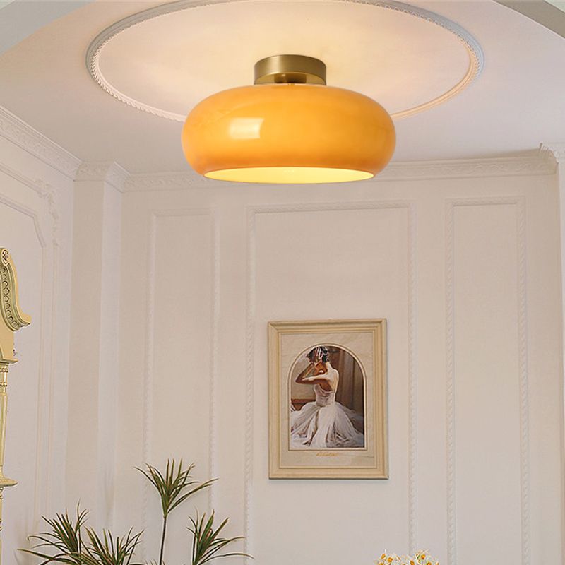 Golden Halo Circular Glass Ceiling Fixture - Elegant Illumination for Any Space
