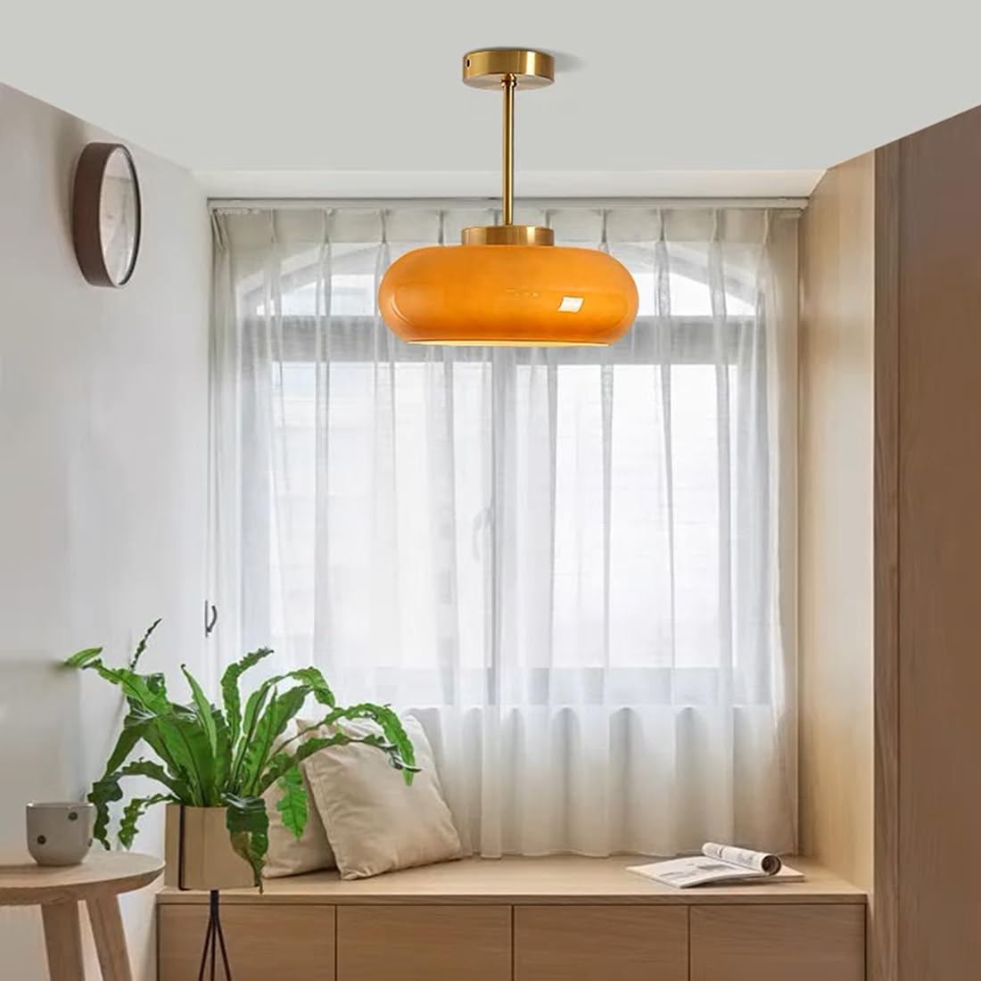 Golden Halo Circular Glass Ceiling Fixture - Elegant Illumination for Any Space
