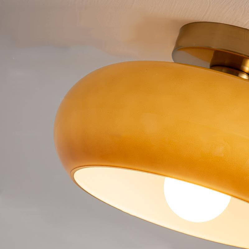 Golden Halo Circular Glass Ceiling Fixture - Elegant Illumination for Any Space