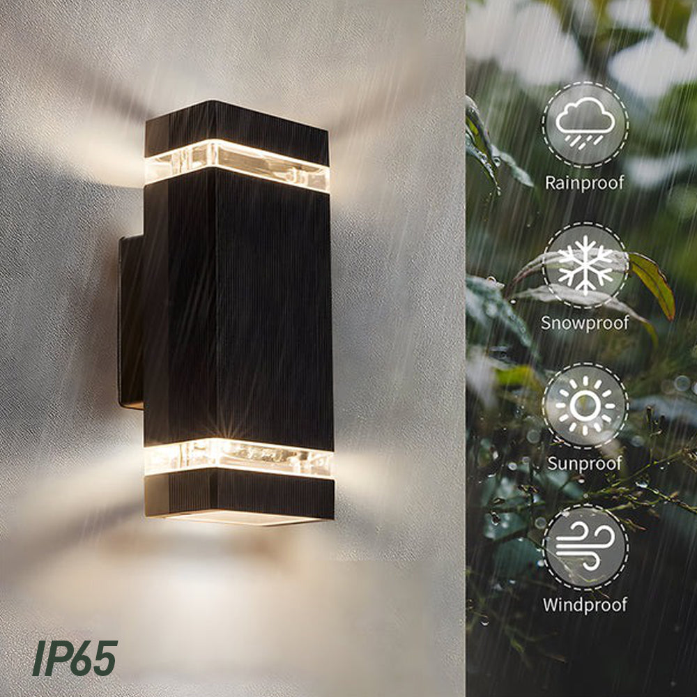 Modern IP65 Black Outdoor Wall Light – Up Down Illumination for Gardens and Patios