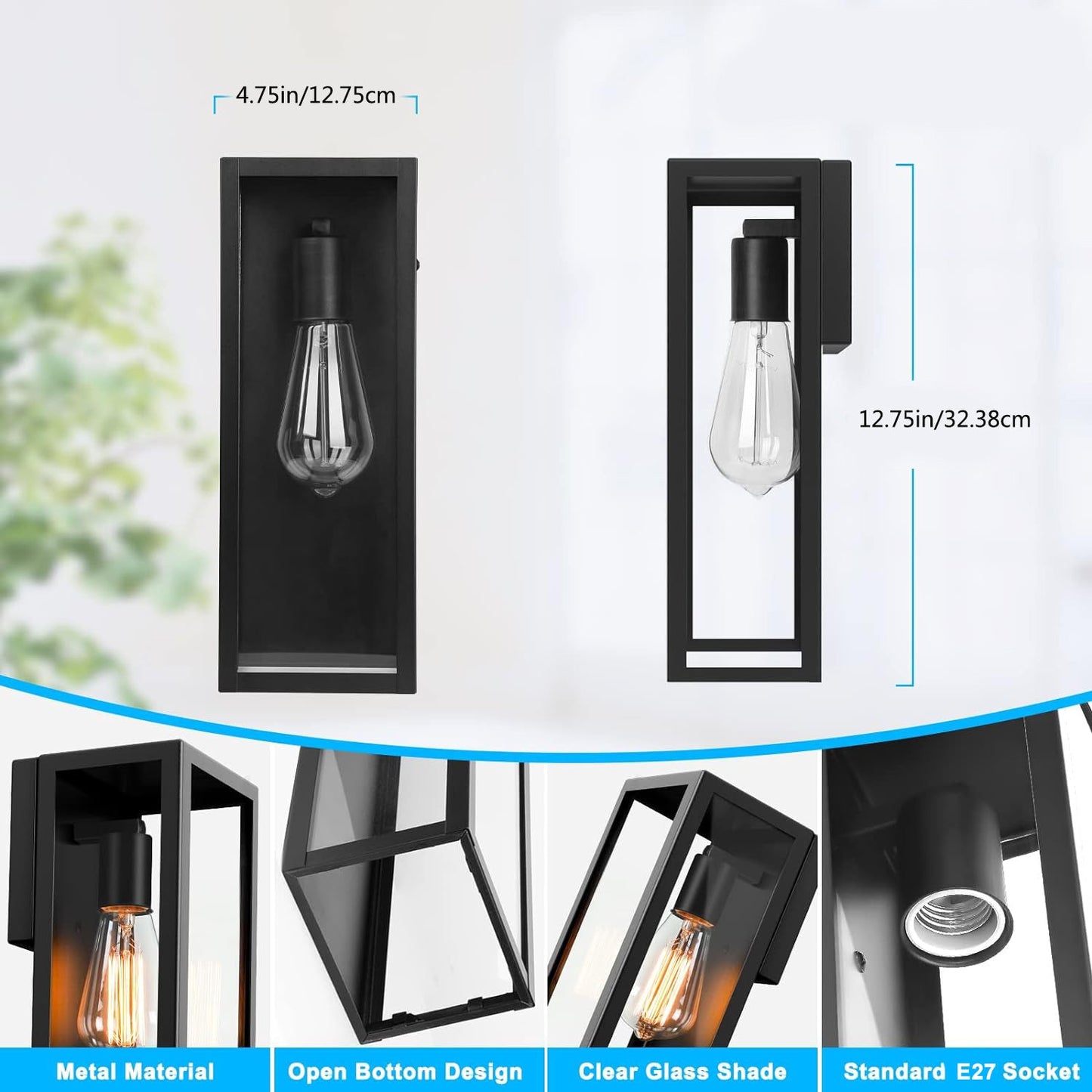 Modern Outdoor Wall Lamp - Waterproof Black Metal Sconce for Exterior Lighting on Patio and Garage