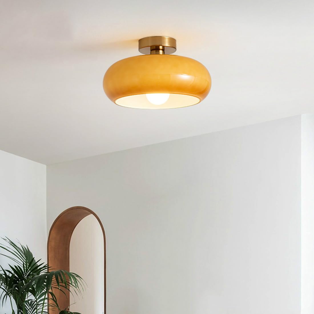 Golden Halo Circular Glass Ceiling Fixture - Elegant Illumination for Any Space