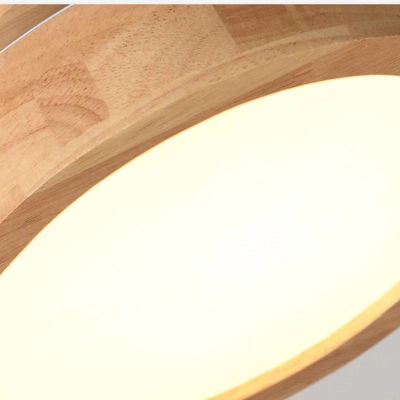Round Solid Wood Flush Mount Ceiling Light Fixture – Scandinavian LED Ceiling Light for Living Room, Hallway, and Bedroom
