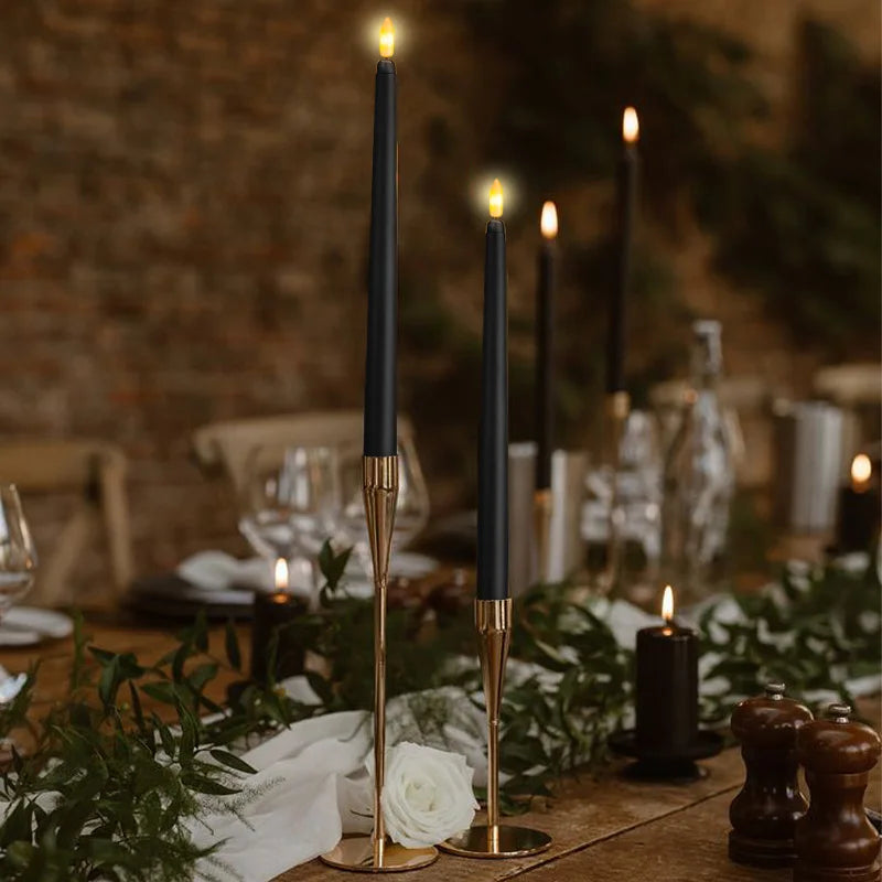 GlowShadow - Sleek Black LED Tapered Candles for Spooky Vibes & Wedding Elegance