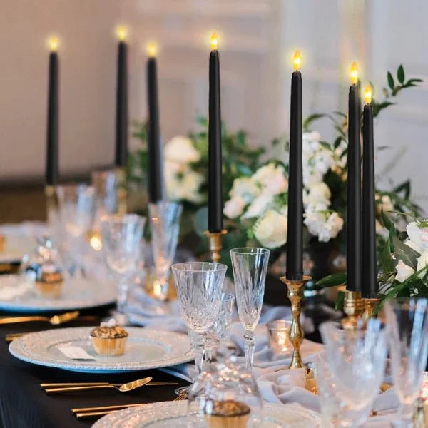 GlowShadow - Sleek Black LED Tapered Candles for Spooky Vibes & Wedding Elegance