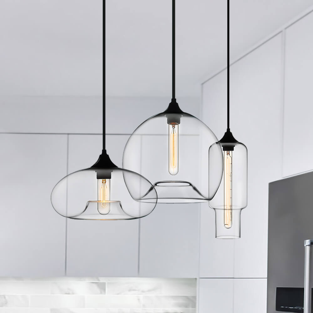 3-Light Black Pendant Light with Clear Glass Shades – Adjustable Kitchen Pendant Lighting for Island-6