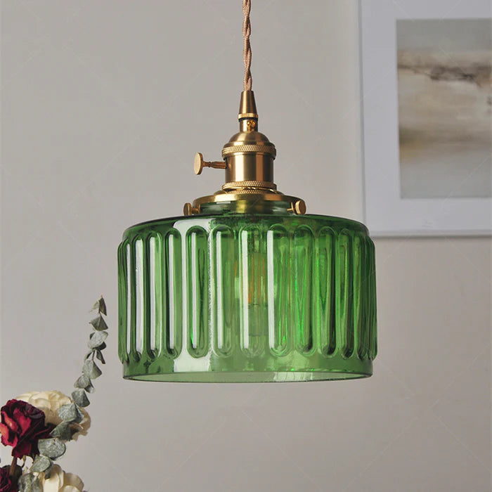 Vintage Glass Pendant Lamp - Adjustable Height Cylinder Design for Kitchen Pendant Lighting or Hanging Lights
