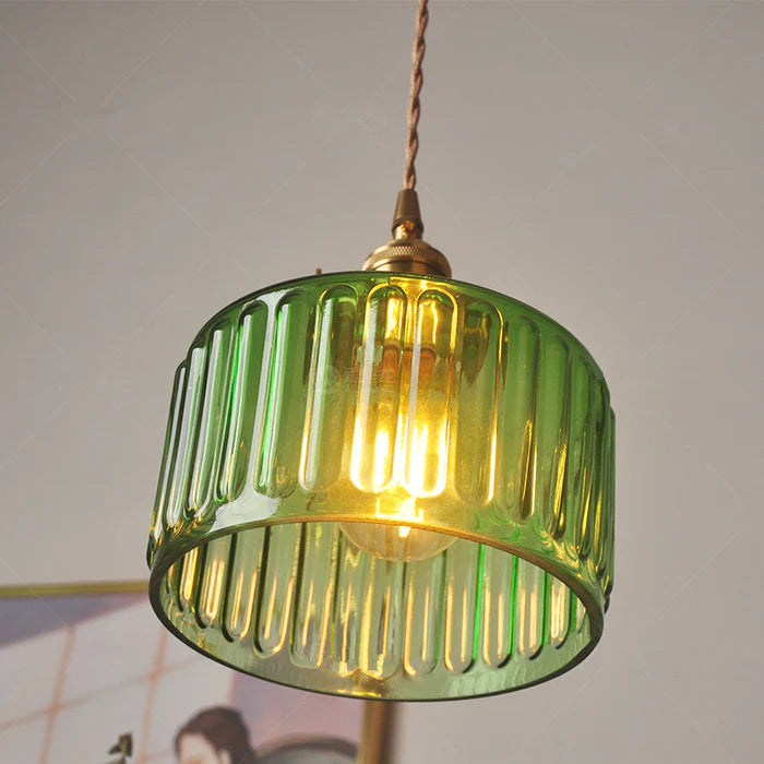 Vintage Glass Pendant Lamp - Adjustable Height Cylinder Design for Kitchen Pendant Lighting or Hanging Lights
