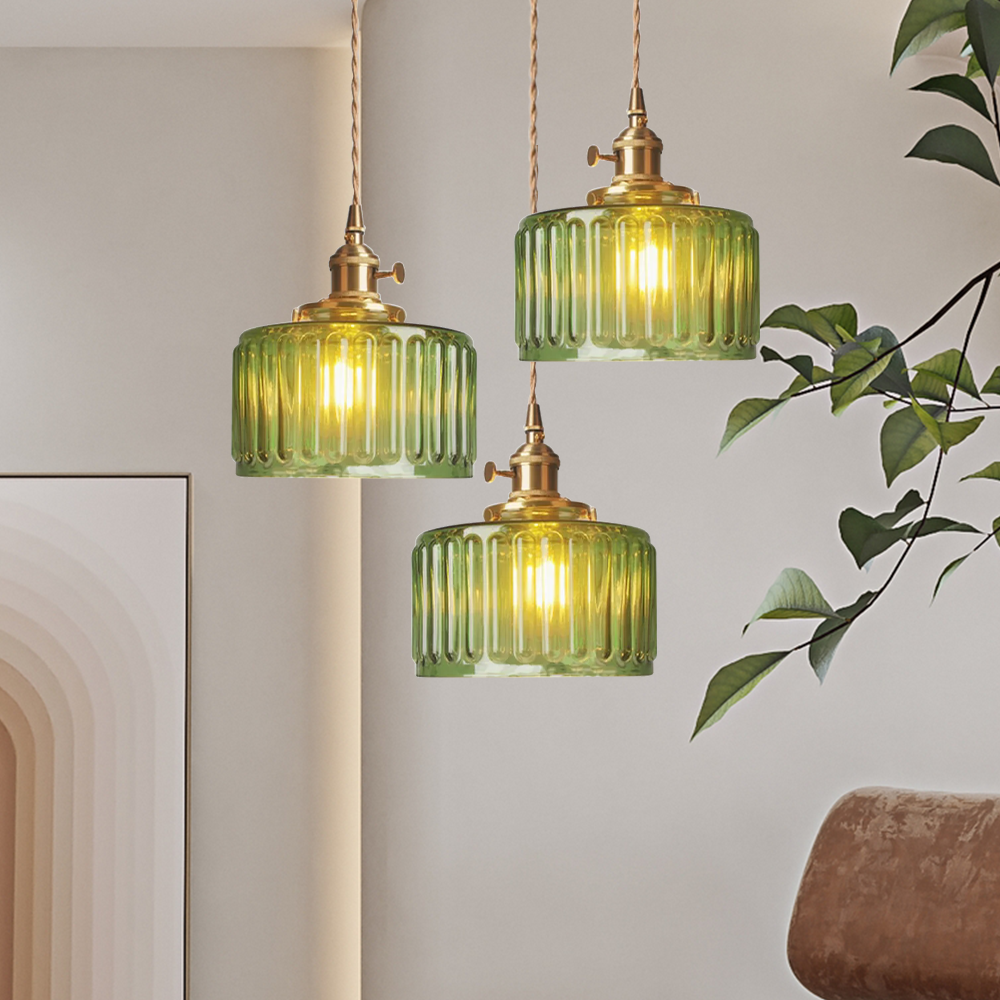 Vintage Glass Pendant Lamp - Adjustable Height Cylinder Design for Kitchen Pendant Lighting or Hanging Lights