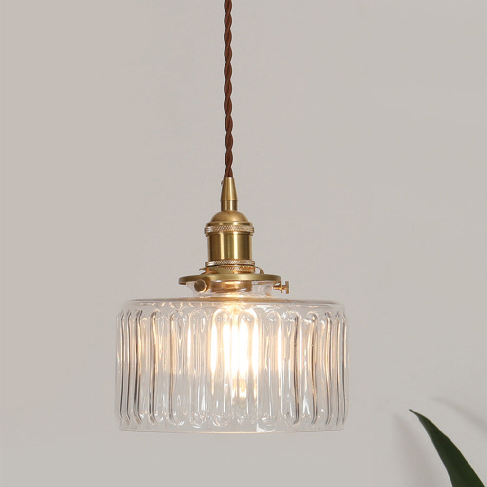Vintage Glass Pendant Lamp - Adjustable Height Cylinder Design for Kitchen Pendant Lighting or Hanging Lights