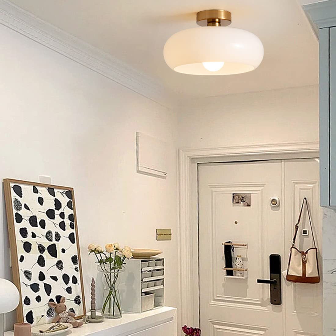 Golden Halo Circular Glass Ceiling Fixture - Elegant Illumination for Any Space