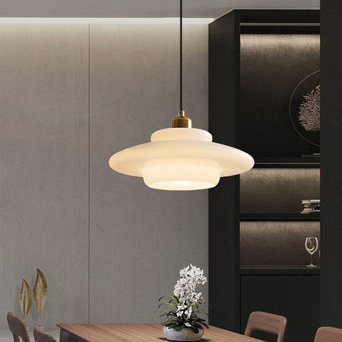 White Glass Pendant Light – Adjustable Height Mid-Century Kitchen Pendant Lighting for Elegant Interiors