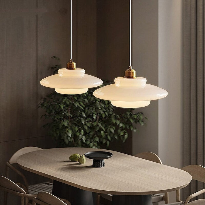 White Glass Pendant Light – Adjustable Height Mid-Century Kitchen Pendant Lighting for Elegant Interiors