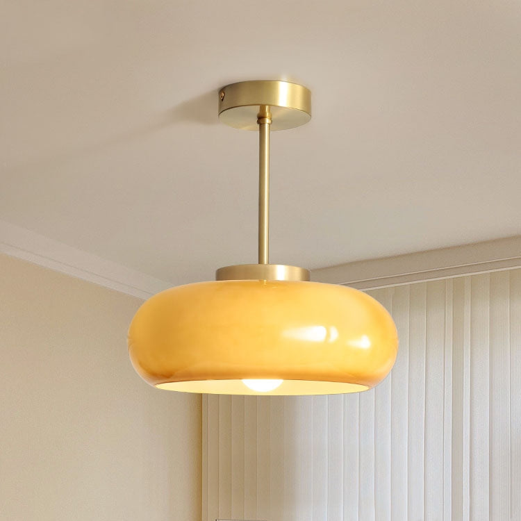 Golden Halo Circular Glass Ceiling Fixture - Elegant Illumination for Any Space