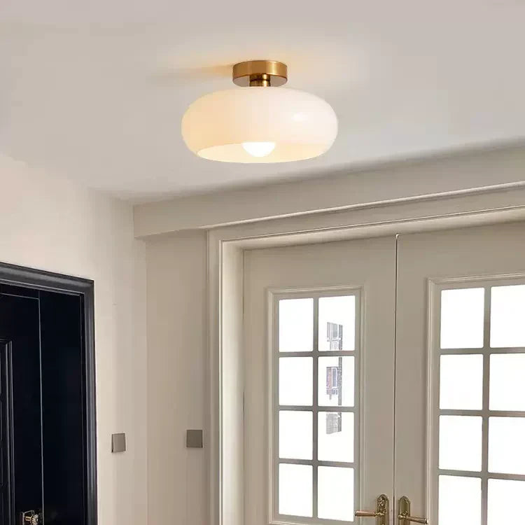 Golden Halo Circular Glass Ceiling Fixture - Elegant Illumination for Any Space