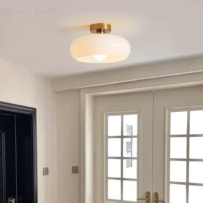 Golden Halo Circular Glass Ceiling Fixture - Elegant Illumination for Any Space
