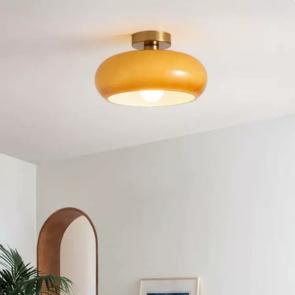 Golden Halo Circular Glass Ceiling Fixture - Elegant Illumination for Any Space