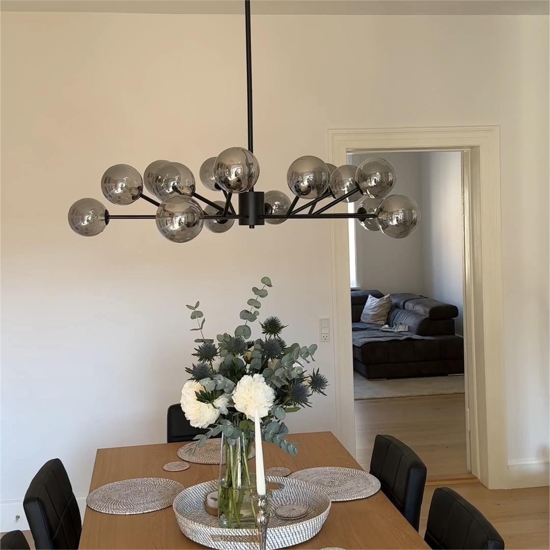 15-Light Modern Sputnik Chandelier Light – Black and Brass Finish for Dining Room and Living Space
