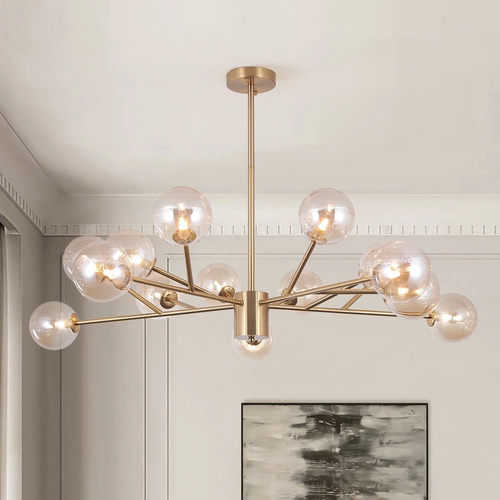 15-Light Modern Sputnik Chandelier Light – Black and Brass Finish for Dining Room and Living Space