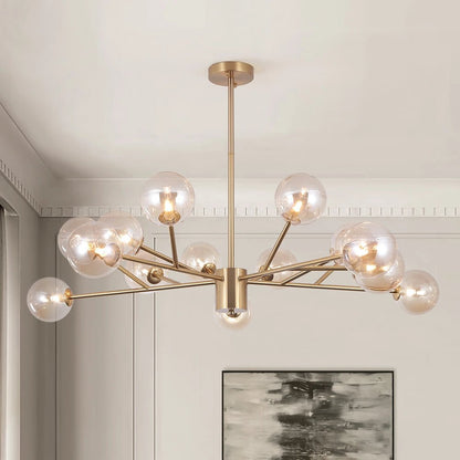 15-Light Modern Sputnik Chandelier Light – Black and Brass Finish for Dining Room and Living Space
