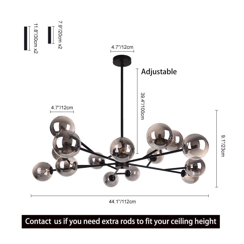 15-Light Modern Sputnik Chandelier Light – Black and Brass Finish for Dining Room and Living Space