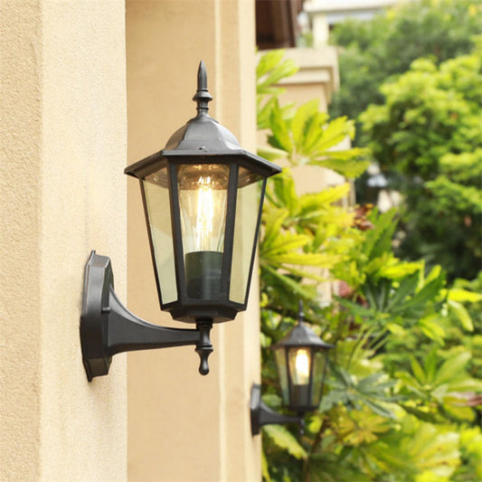 Black Outdoor Wall Lantern - Vintage Aluminum Sconce with Rainproof Glass Shade for Exterior Illumination