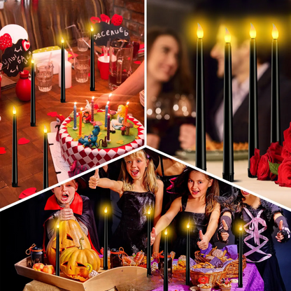 GlowShadow - Sleek Black LED Tapered Candles for Spooky Vibes & Wedding Elegance