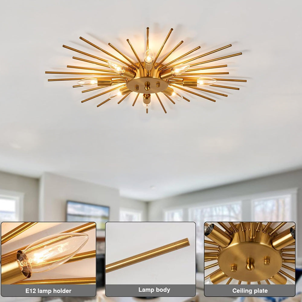 8-Light Flush Mount Ceiling Light Fixture – Modern Iron and Aluminum Design for Living Room, Bedroom, and Hallway