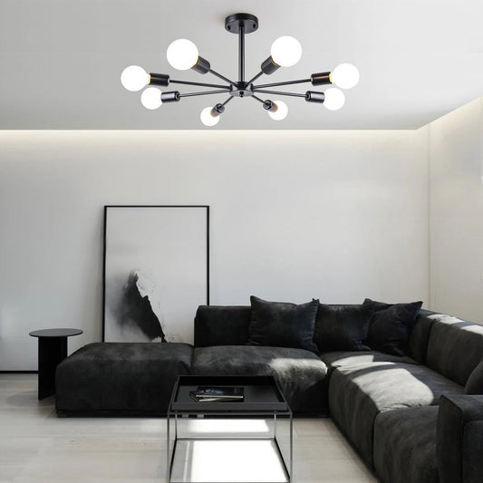 8-Light Sputnik Flush Mount Ceiling Light Fixture – Modern Metal Design with Adjustable Height and Dimmable Feature