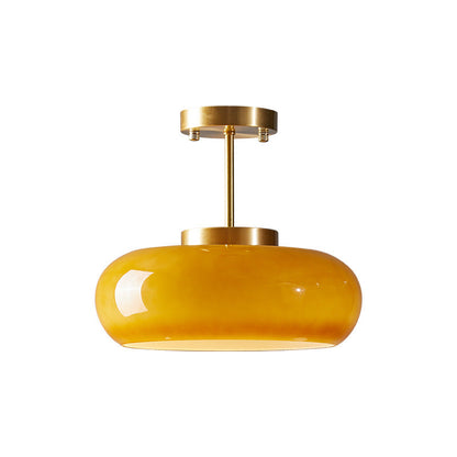 Golden Halo Circular Glass Ceiling Fixture - Elegant Illumination for Any Space