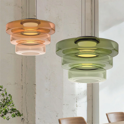 Bauhaus Style Glass Pendant Light with Adjustable Cord for Kitchen and Home Decor - Available in Smoke Grey, Green, and Amber
